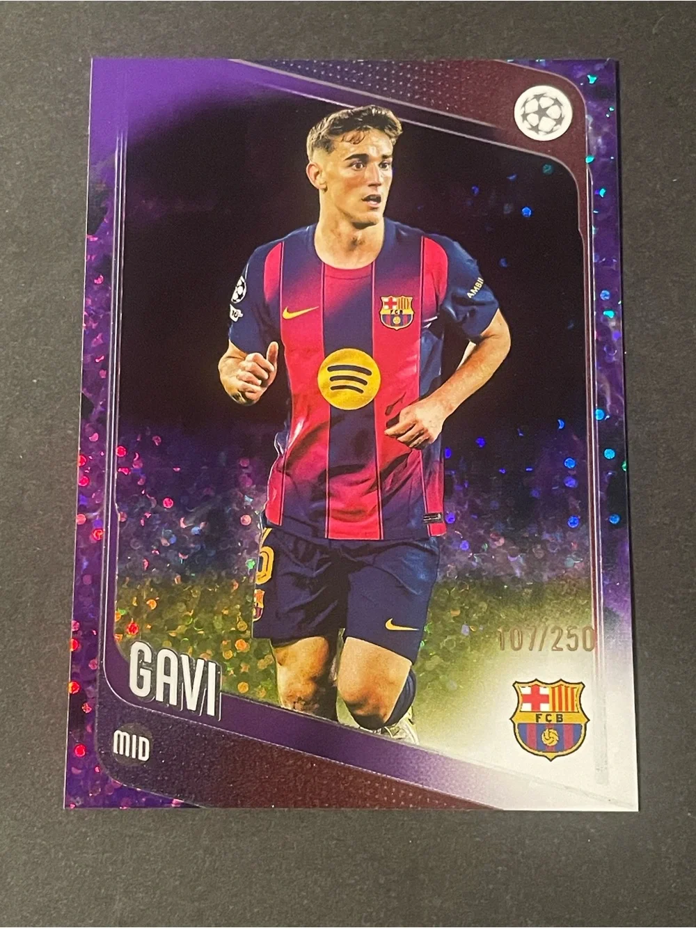 2024/25 Topps UCL Purple Sparkle Gavi 107/250 FC Barcelona Card